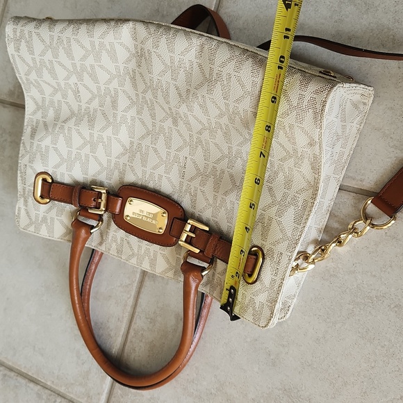 Michael Kors large brown and tan logo monogram tote fancy business shoulder bag - Picture 15 of 17